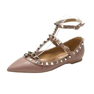 Camssoo Rock Studded Mauve Flats with Ankle Strap